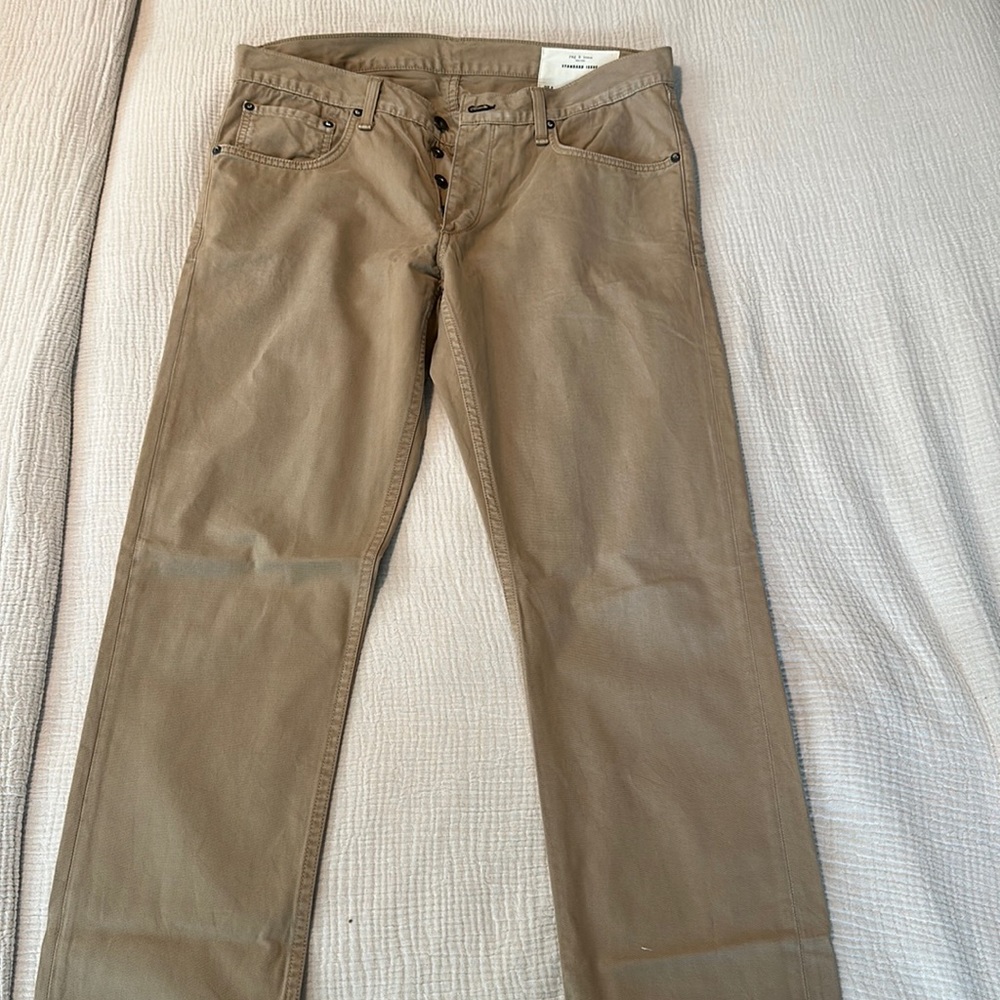 Rag & Bone Standard Issue Fit 2 Slim Leg khaki colored jeans.